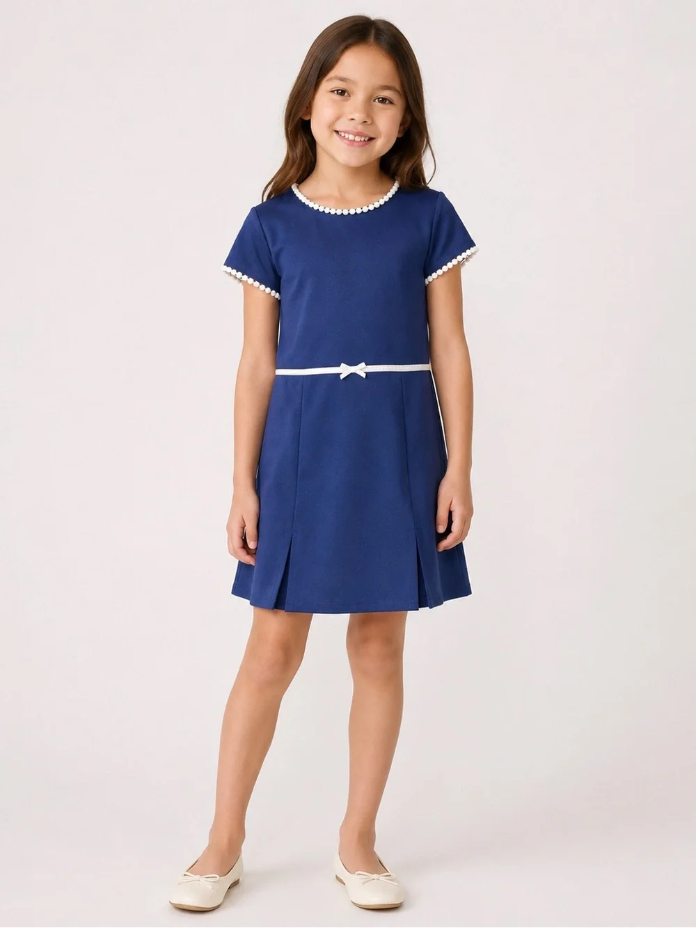 Lucy in the Sky Girls Blue Dress Size M White Trim Bow